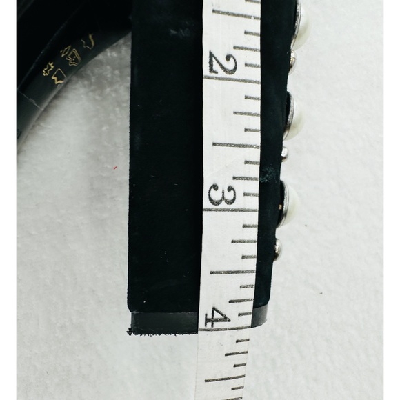 SCHUTZ Black Suede Imitation Pearl Deco. Heel Open Toed Mule - Picture 9 of 9